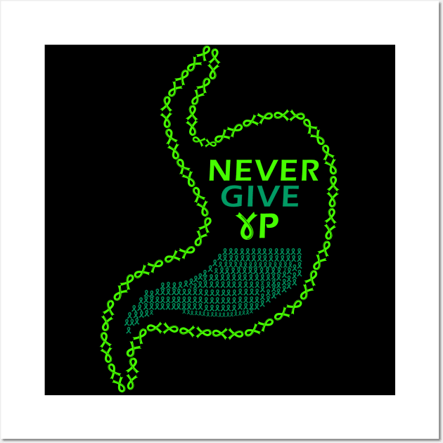 Never Give Up Gastroparesis Awareness Support Squad Cancer Ribbon warrior Wall Art by Zeus-Studio